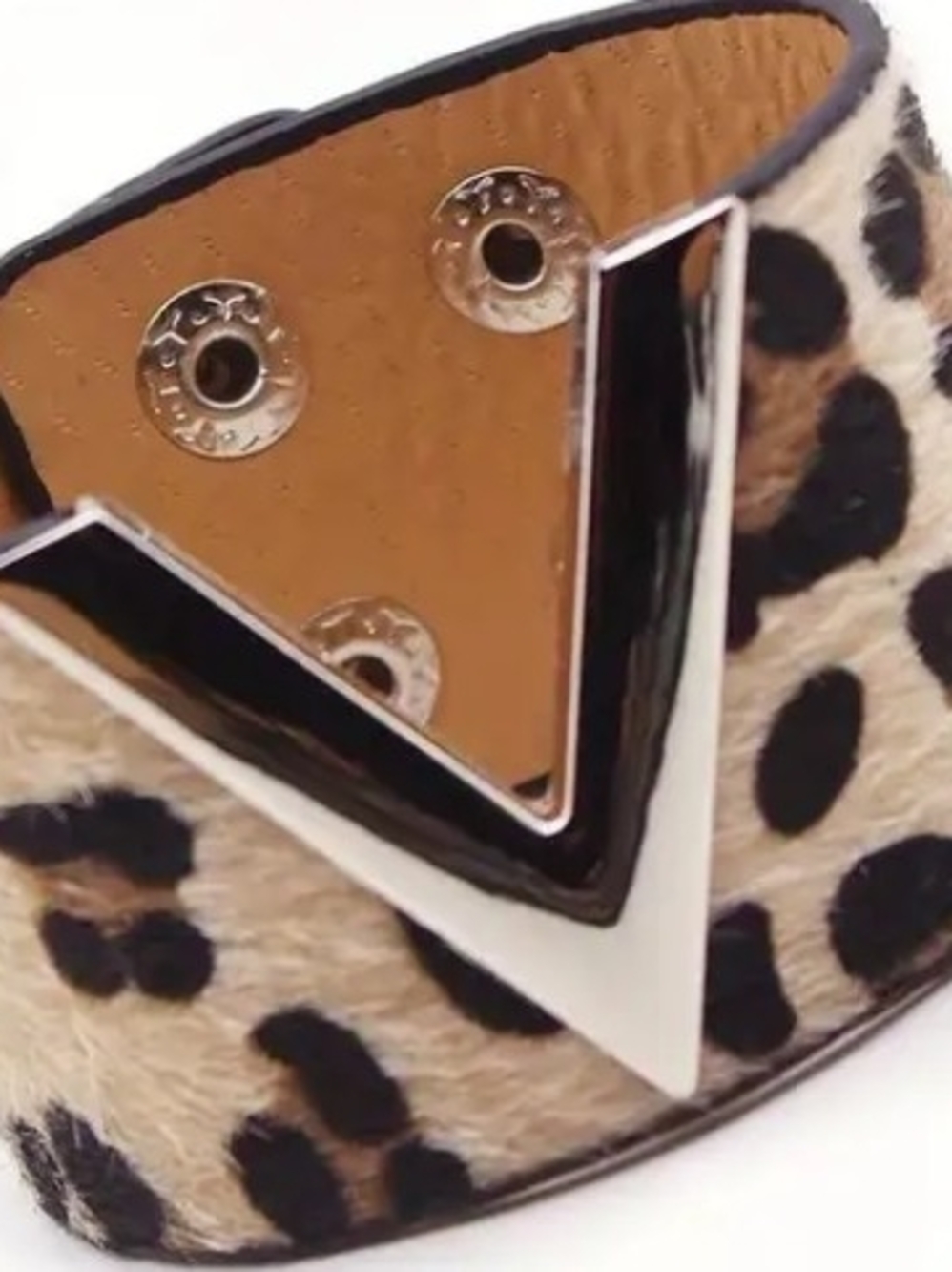 Leopard Print V-Accent Cuff Bracelet - Black & Tan